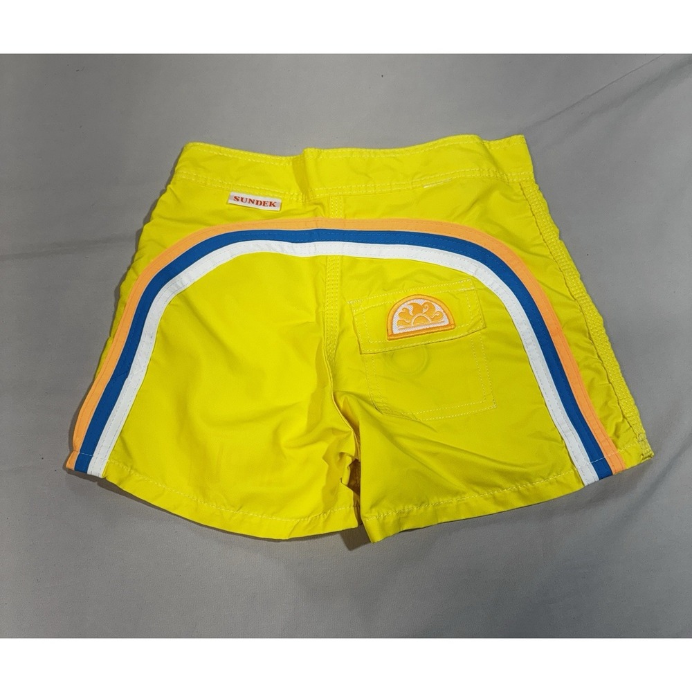 SUNDEK Boys Swim Trunks Size 8 Yellow Board Shorts Rainbow Stripe Factory Sample